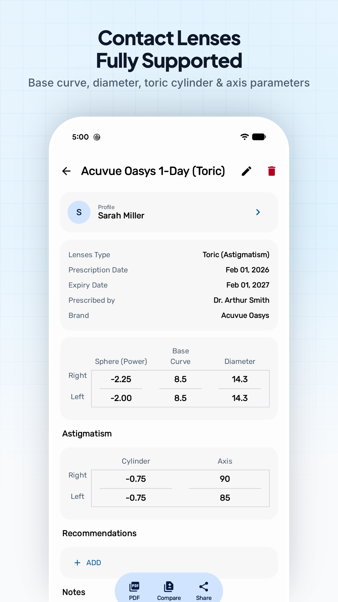 Contact Lens Record Support