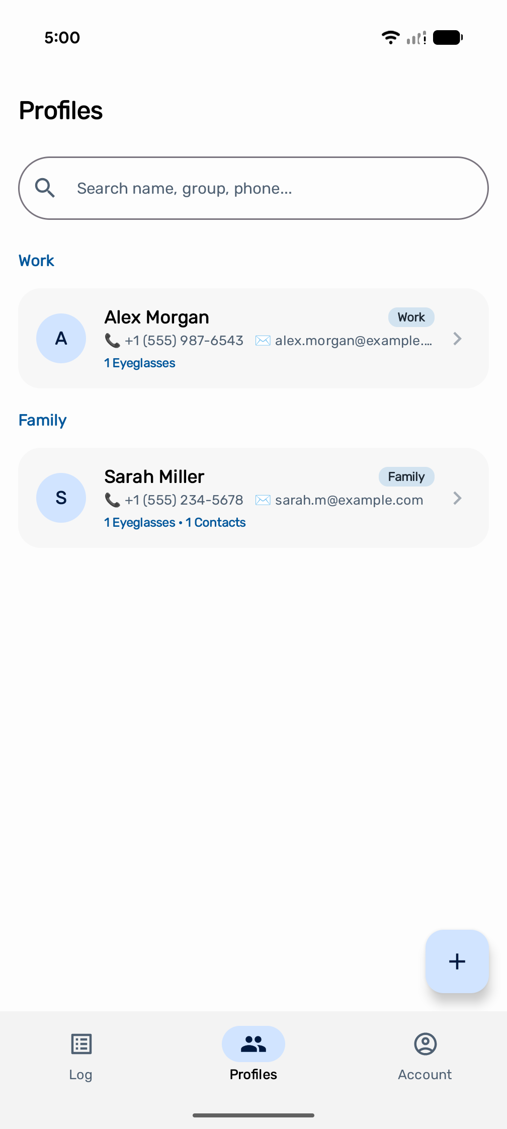 EyeLog Family & Work Profiles
